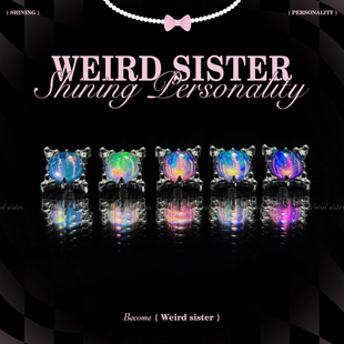 F136钛合金爆闪极光欧泊小方耳钉耳骨钉平底内螺纹养耳洞