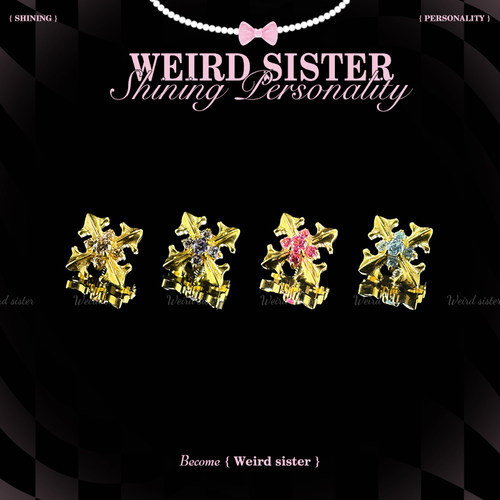 WEIRD SISTER镀金花蕊十字架精致轻奢钛合金耳钉耳骨钉网红内螺旋