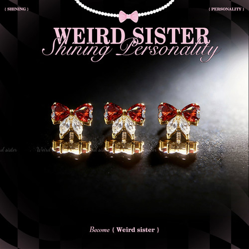 WEIRD SISTER钛合金红色新年系列镀金钛合金甜美蝴蝶结耳骨钉精致