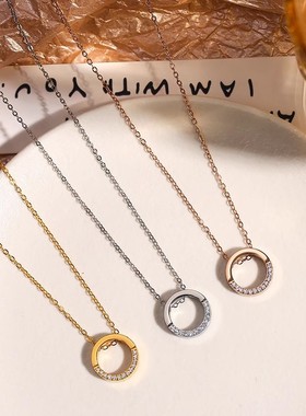 闪钻圆环项链女镶钻小众设计ins冷淡风锁骨链闺蜜款双环颈链饰品