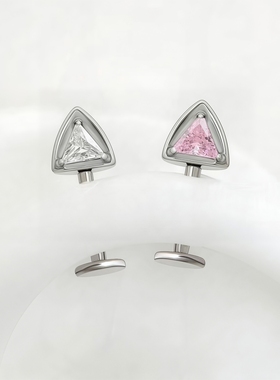 钛合金F136猫耳朵耳钉耳骨钉锆石钻头