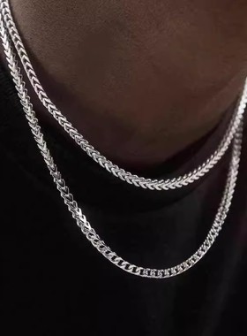 欧美跨境不锈钢3mm正反面磨链立体男士18k金项链嘻哈饰品钛钢批发