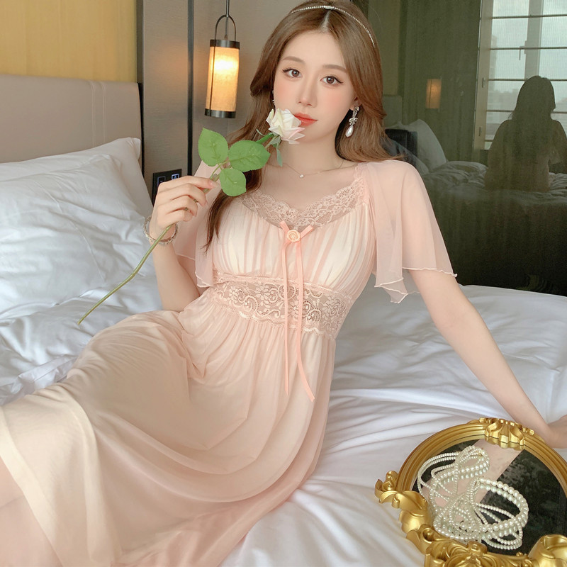 春夏季法式甜美宫廷性感抹胸带胸垫睡衣女神网纱睡裙可外穿家居服
