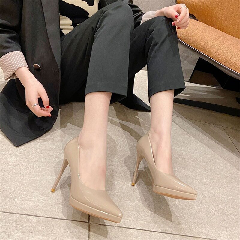 1088A 韩版漆皮性感女鞋时尚尖头细跟气质高跟鞋仙女风简约单鞋女