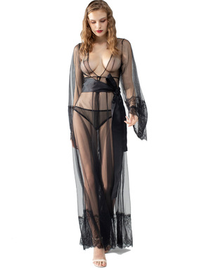 sexy跨境蕾丝网纱拼接透视性感内衣居家晚礼服长款睡衣睡裙79615