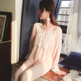 2022春秋季长袖家居服套装女蕾丝公主韩国女神宫廷可爱莫代尔睡衣