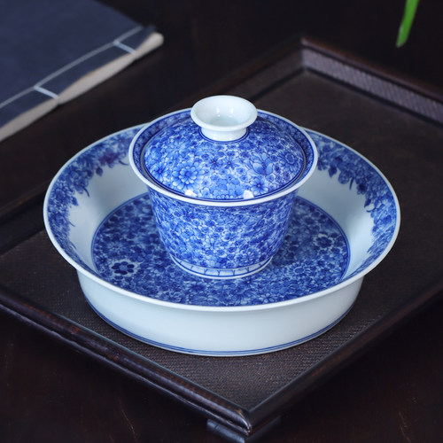 民间艺人纯手工手绘二才盖碗