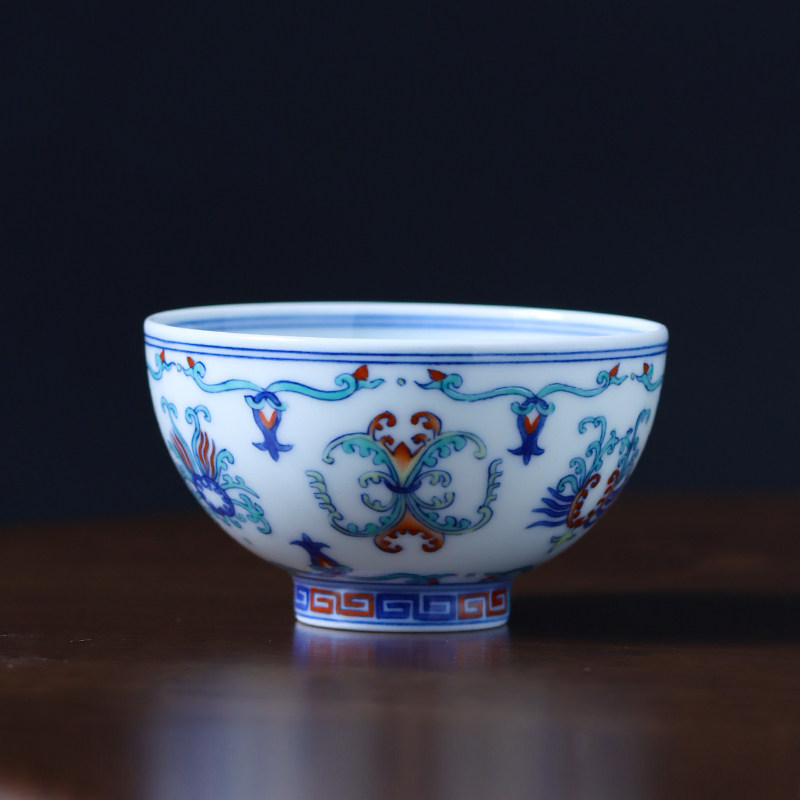 民间艺人手绘团菊斗彩青花瓷主人杯单杯景德镇陶瓷功夫茶杯品茗杯,餐饮具,茶杯,淘宝优惠券,粉丝福利购,淘宝优惠卷