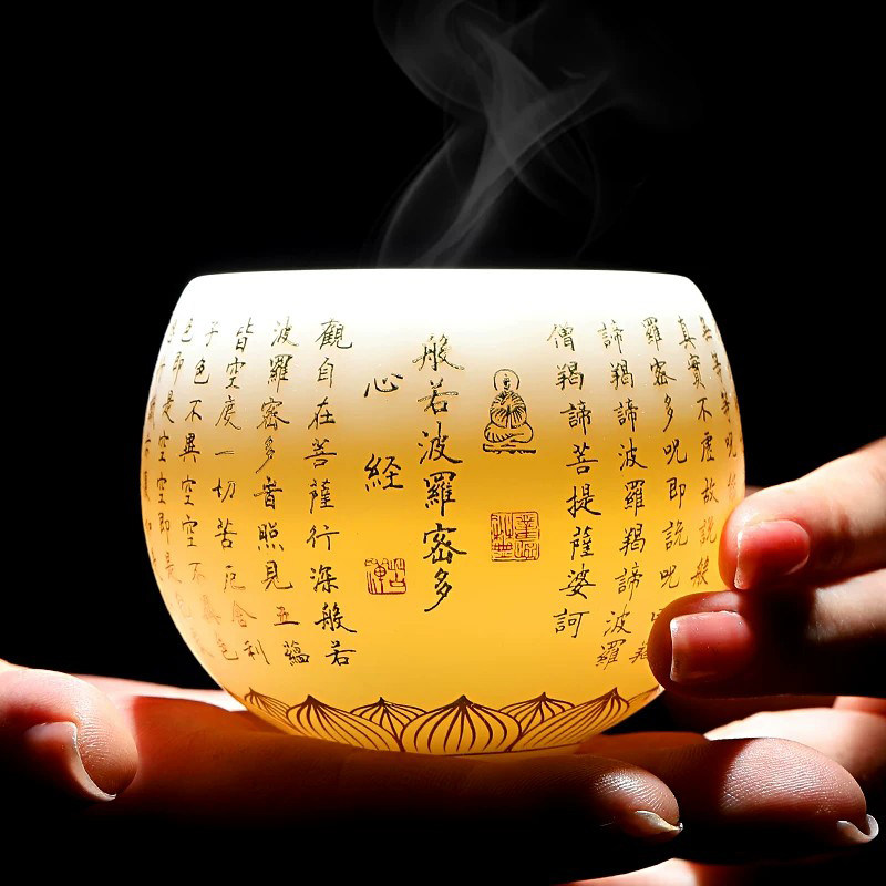 高档羊脂玉瓷堆金罗汉主人杯礼盒