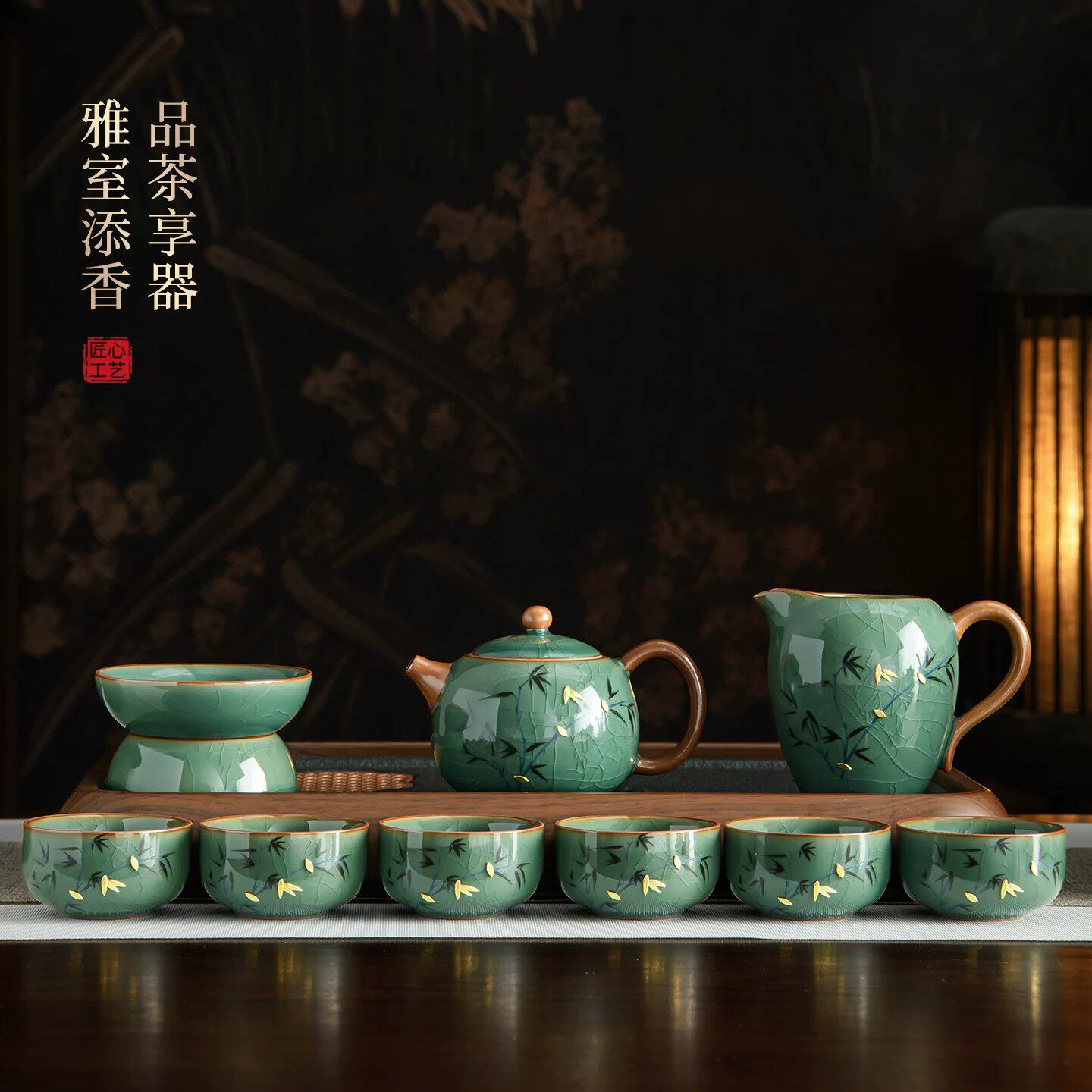 高档哥窑焗钉功夫茶具套装家用轻奢泡茶壶陶瓷品茶享器礼品礼盒装