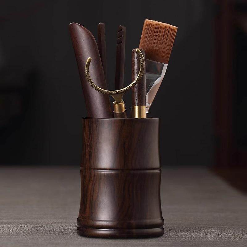 高档黑檀实木茶道六君子套装家用轻奢功夫茶具茶桌配件大全杯垫组