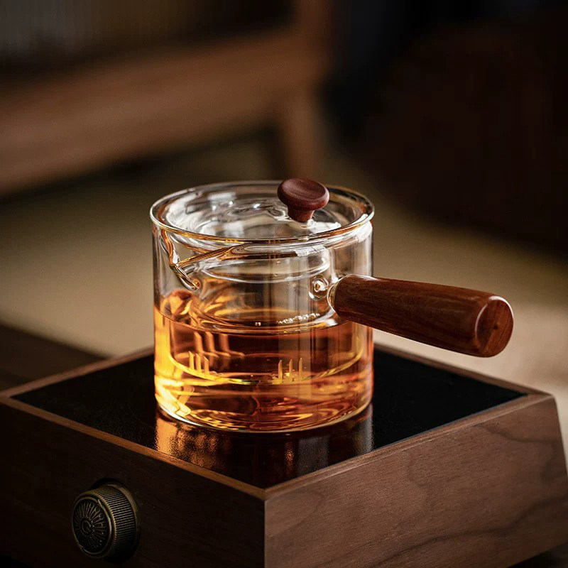 日式耐热玻璃侧把茶壶茶杯套装