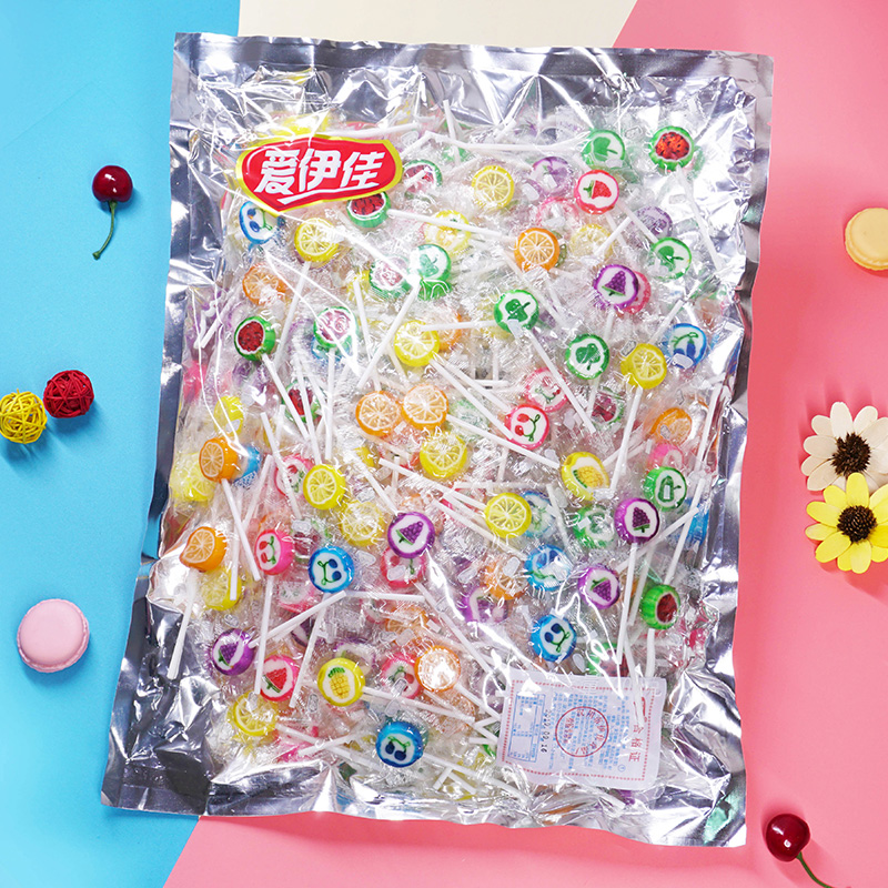 水果棒棒糖5斤约360支网红高颜值切片糖可爱卡通樱花硬糖果整箱批