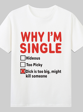 WHY IM SINGLE趣味英文短袖T恤夏季纯棉半袖潮欧美风小众单身男