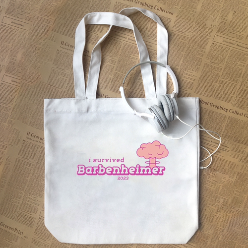 i survived barbenheimer趣味芭比奥本海默电影字母 帆布包手提袋