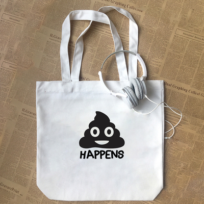 shit happens狗屎运趣味可爱图形纯棉男女童学生上帆布包手提袋
