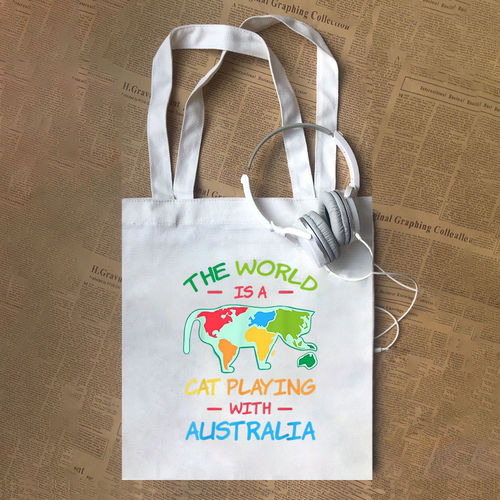 world is just a cat playing with australia趣味猫奴文字帆布包