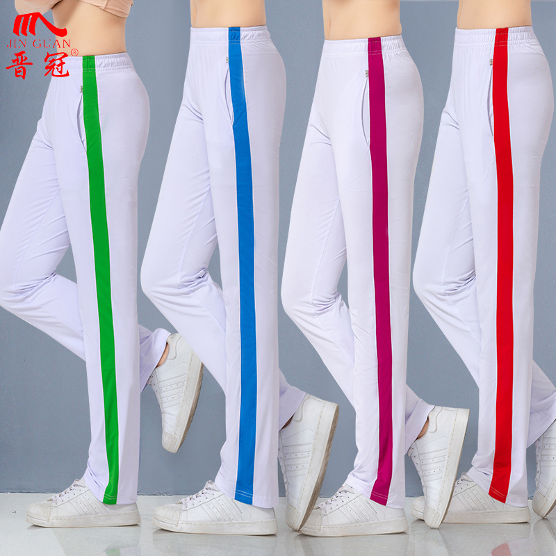 晋冠春夏季白色运动裤带条佳木斯