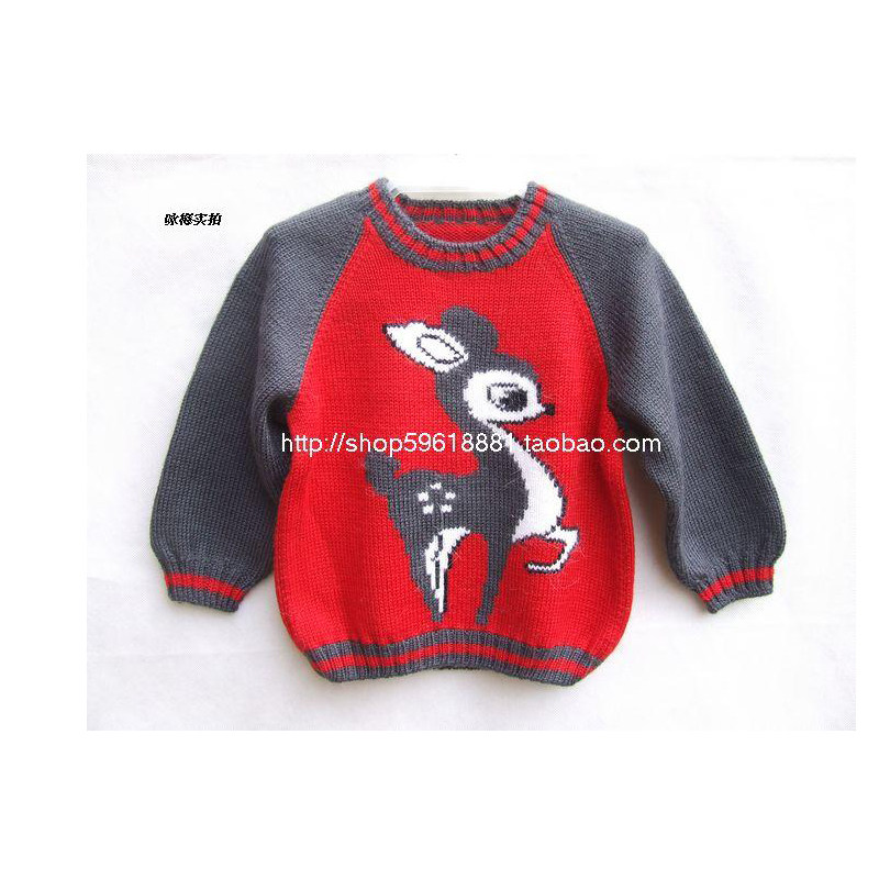 亲子家园纯手工编织宝宝毛线衣婴幼儿线衫红色小鹿2020新款针织衫