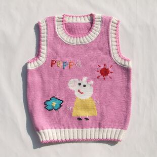 手工编织婴儿羊毛线背心/宝宝毛衣粉色男女童毛衣马夹