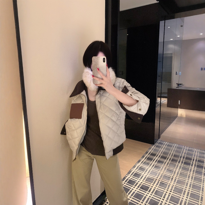 2025冬季拼色棉服菱格撞色