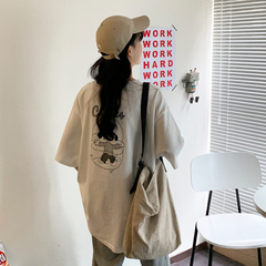 實拍 2020新款夏裝卡通印花寬鬆大版短袖t恤上衣女 65/35棉