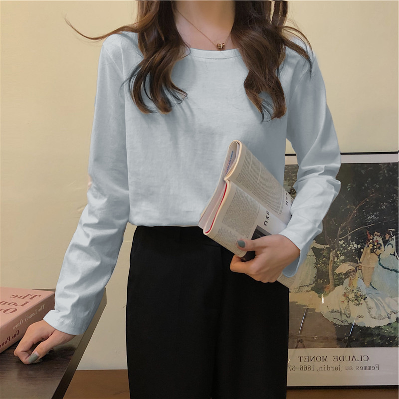 Shooting 2020 new Korean version of Hong Kong Style loose candy color top Avocado Green Long Sleeve T-Shirt