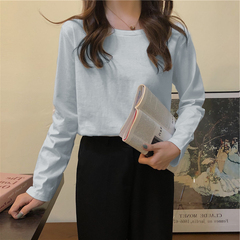 Shooting 2020 new Korean version of Hong Kong Style loose candy color top Avocado Green Long Sleeve T-Shirt