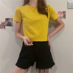 Real shot new summer net red ins tide exposed navel high waist top tide short sleeve T-shirt girl
