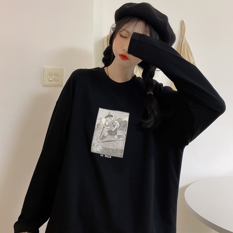 Real shooting of spring clothes Korean version versatile loose print cartoon thin salt series women's sweater