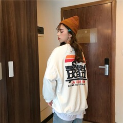 Real shot autumn new style slim college style loose crew neck letter printed long sleeve sweater top