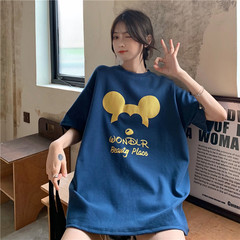 實拍  2021新款夏裝學院風圓領米老鼠印花大碼百搭T恤女上衣