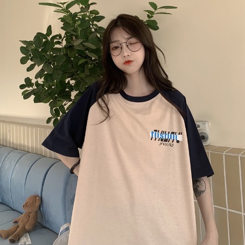 Photo 21 new summer wear thin sleeve contrast printing letter round neck Pullover short sleeve T-shirt