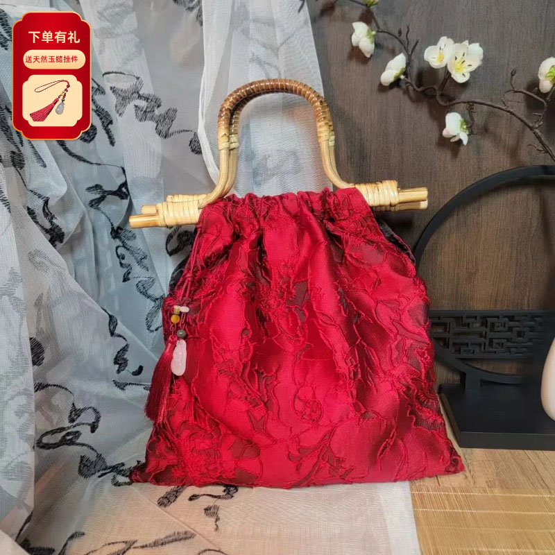 红色包包女结婚新娘包高级感新中式刺绣妈妈旗袍包秀禾竹节手提包