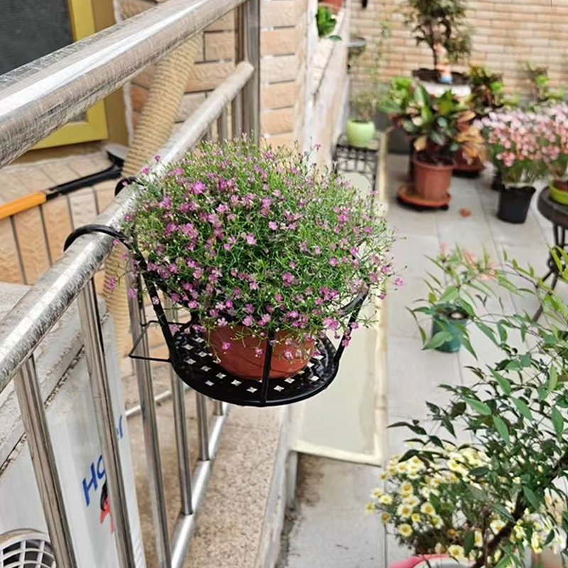 阳台花架挂式露台栏杆置物铁艺架子多肉绿植盆栽圆形悬挂花盆挂架