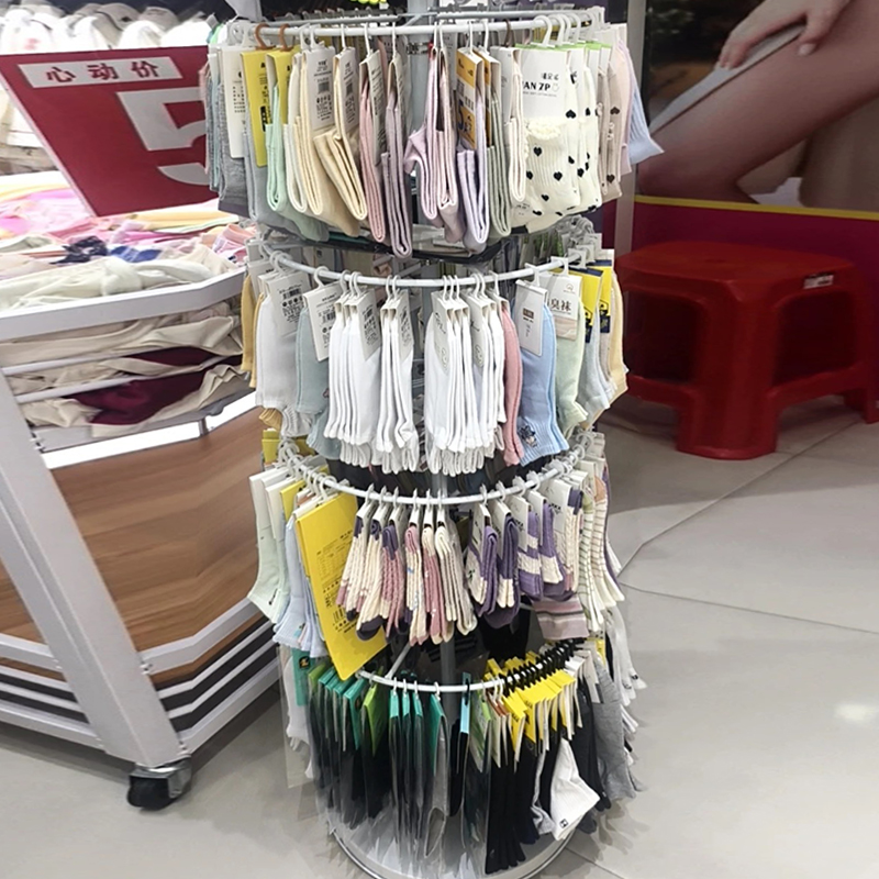 圆形袜子展示架落地可旋转中岛架内裤盒装陈列架手机壳饰品店货架