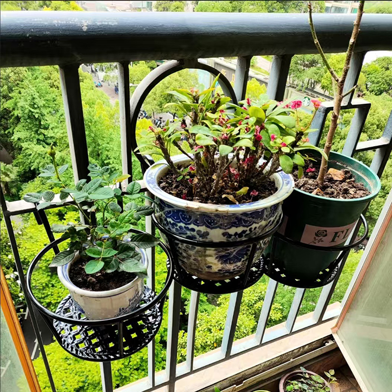 加粗栏杆花架阳台悬挂式铁艺花篮栏杆护栏窗台花盆置物架花盆承重