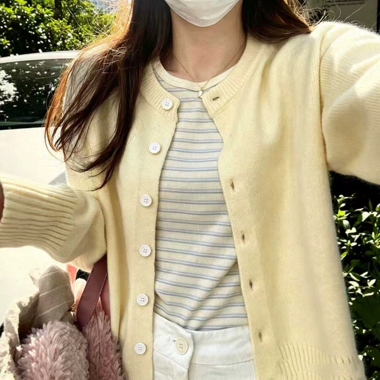 软糯感浅蓝色针织开衫毛衣外套女毛针织衫
