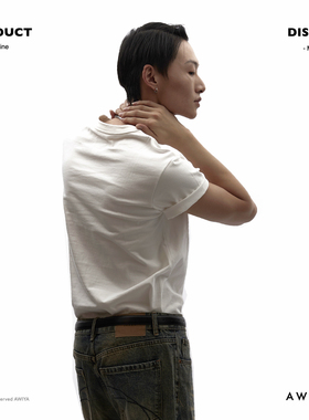 AWIYA璈雅 320g重磅三本针美式复古抓领短袖纯圆领全棉T恤 AW201