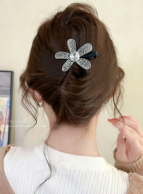 满钻花朵发夹女花嫣刘海夹侧边一字夹子头饰高级感碎发鸭嘴夹发卡