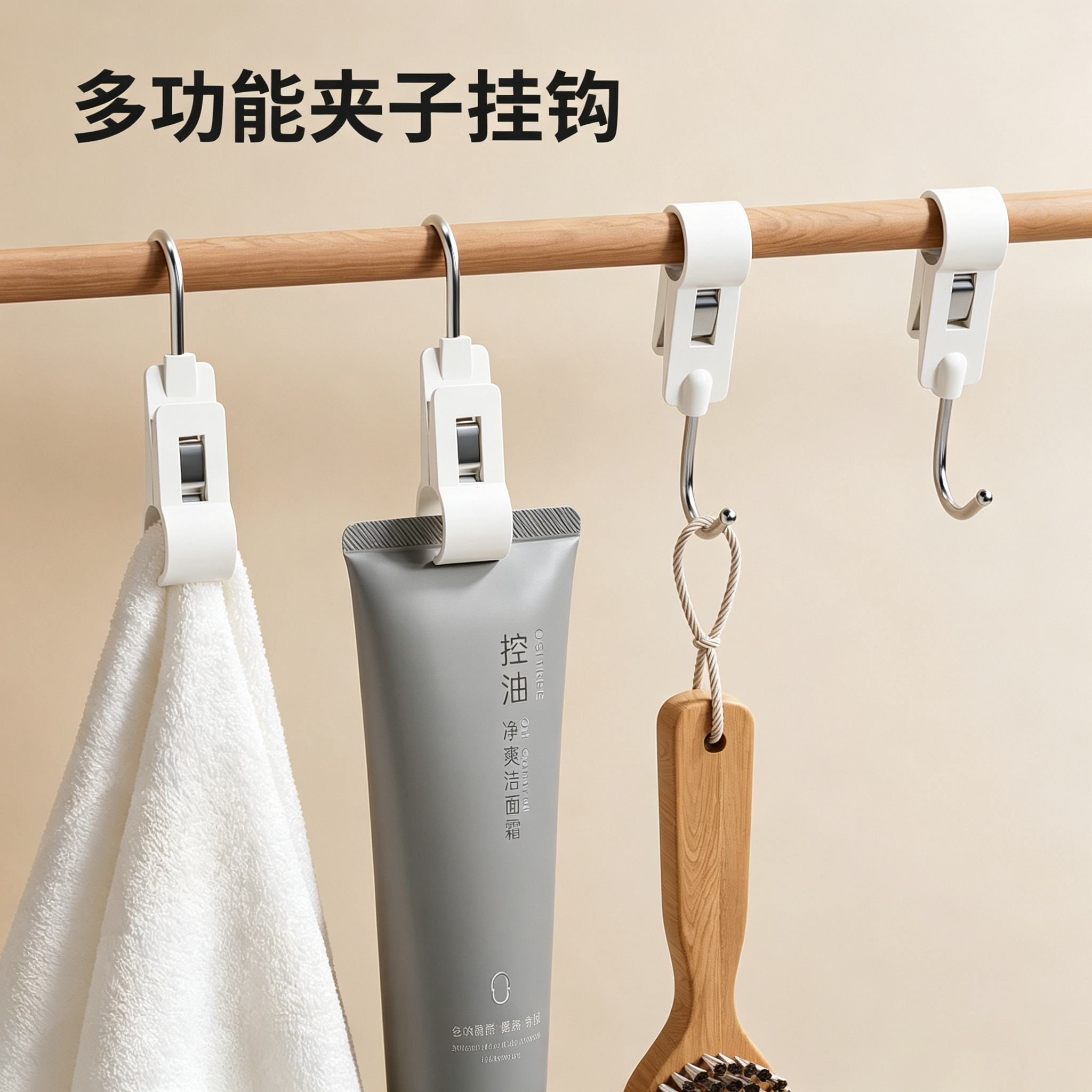 夹管衣柜挂钩夹子毛巾架多功能免打孔可活动旋转卡夹厨房夹杆夹子