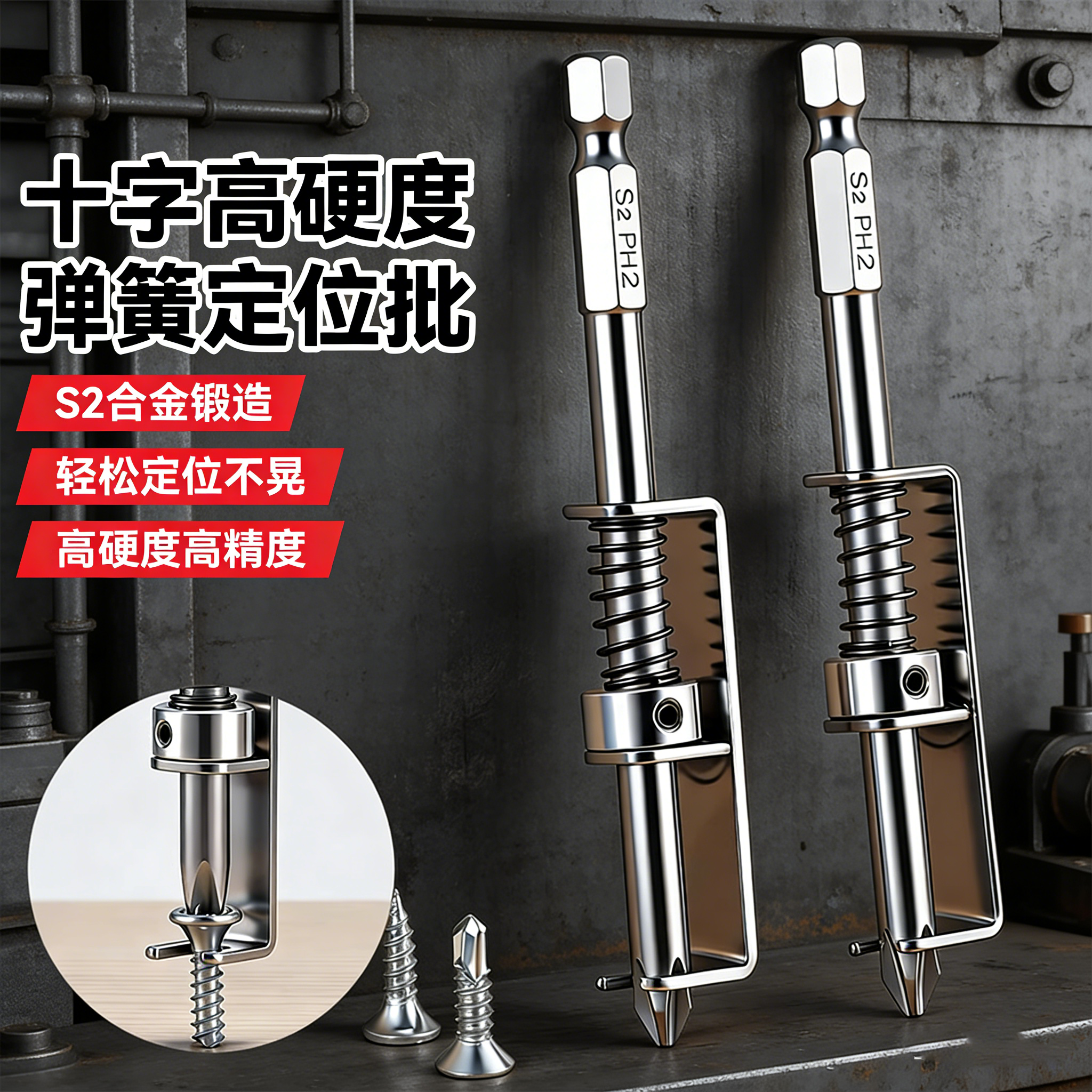 弹簧定位批磁性十字批头弹簧式螺丝固定防跌落钻头工具手电钻起子
