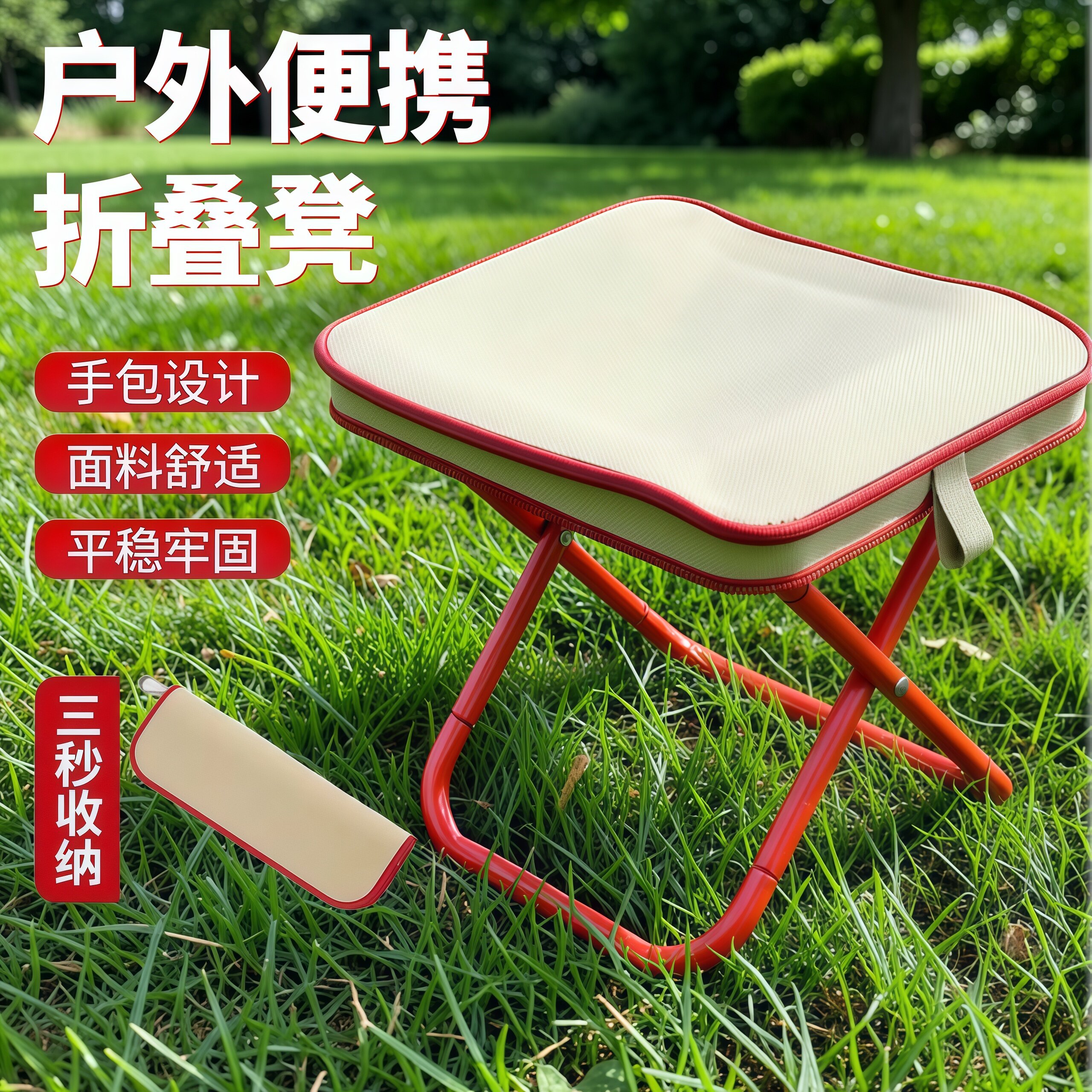 便携户外露营折叠椅子笔袋折叠迷你小马扎钓鱼凳多功能小板凳地铁