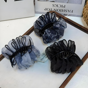 法式秋冬新款郁金香丸子夹气质时尚优雅网纱云朵中号抓夹发夹头饰