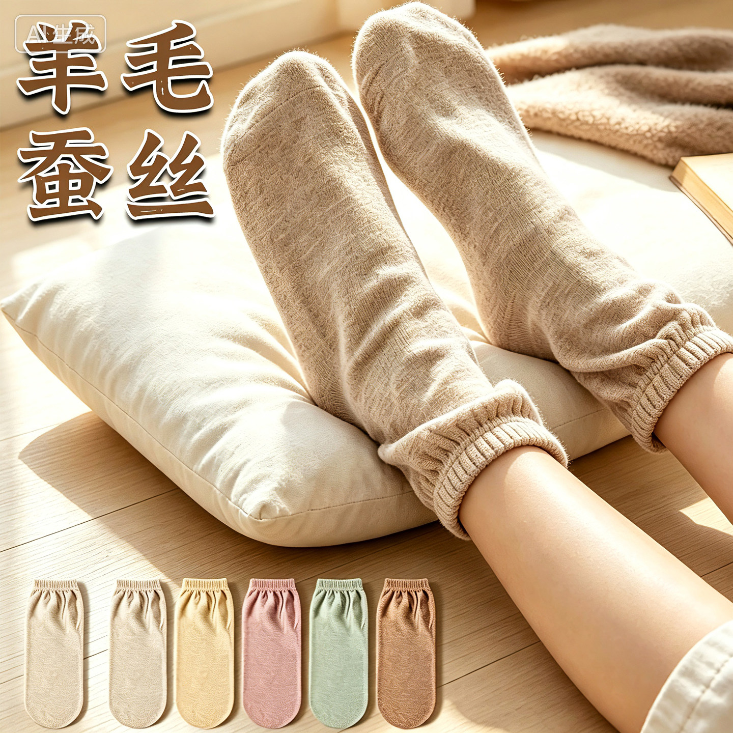 睡眠袜子女羊毛桑蚕丝中筒袜秋冬防寒保暖空调袜孕妇月子袜睡觉袜