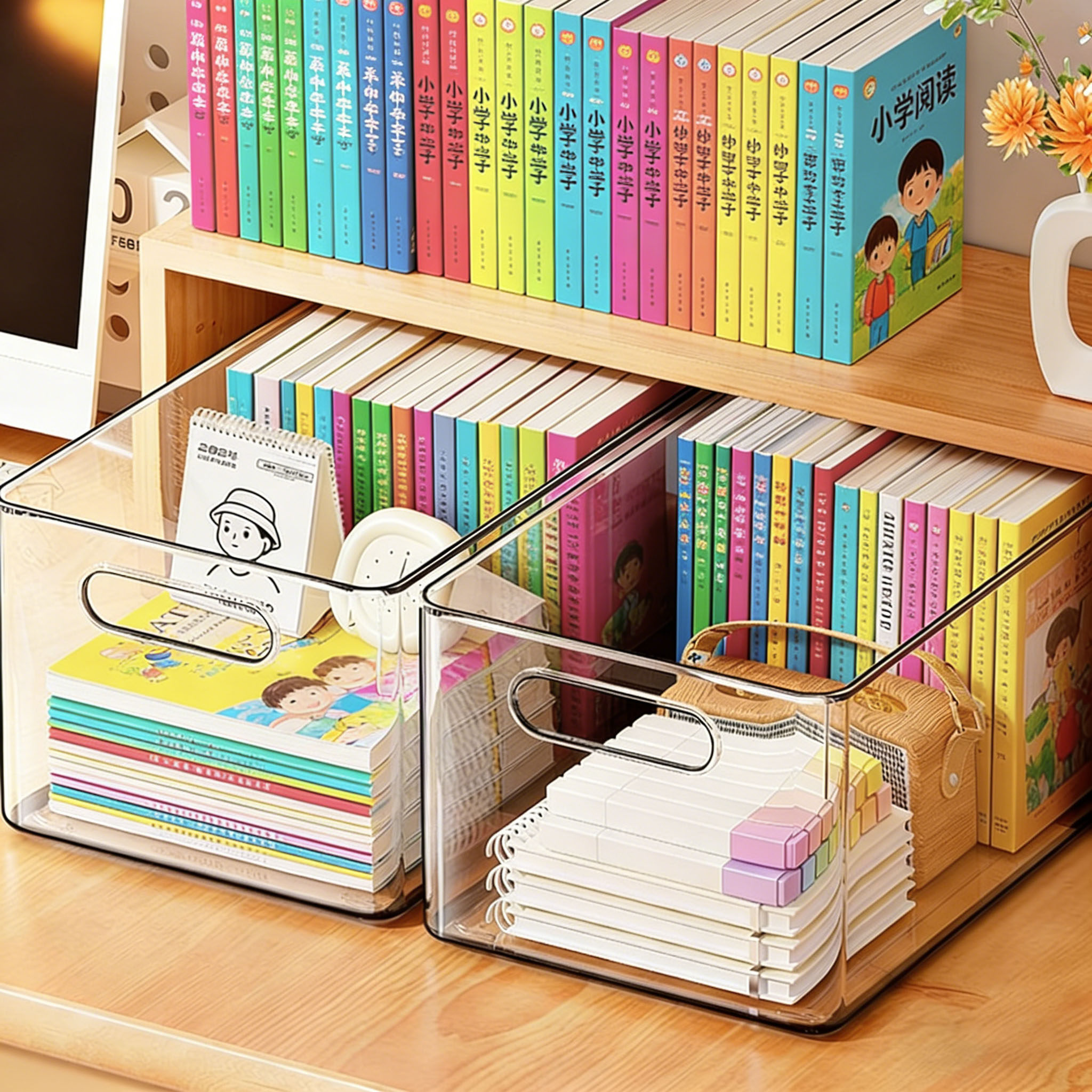 书本收纳箱学生教室宿舍装书箱子亚克力放书籍的框透明书架整理筐
