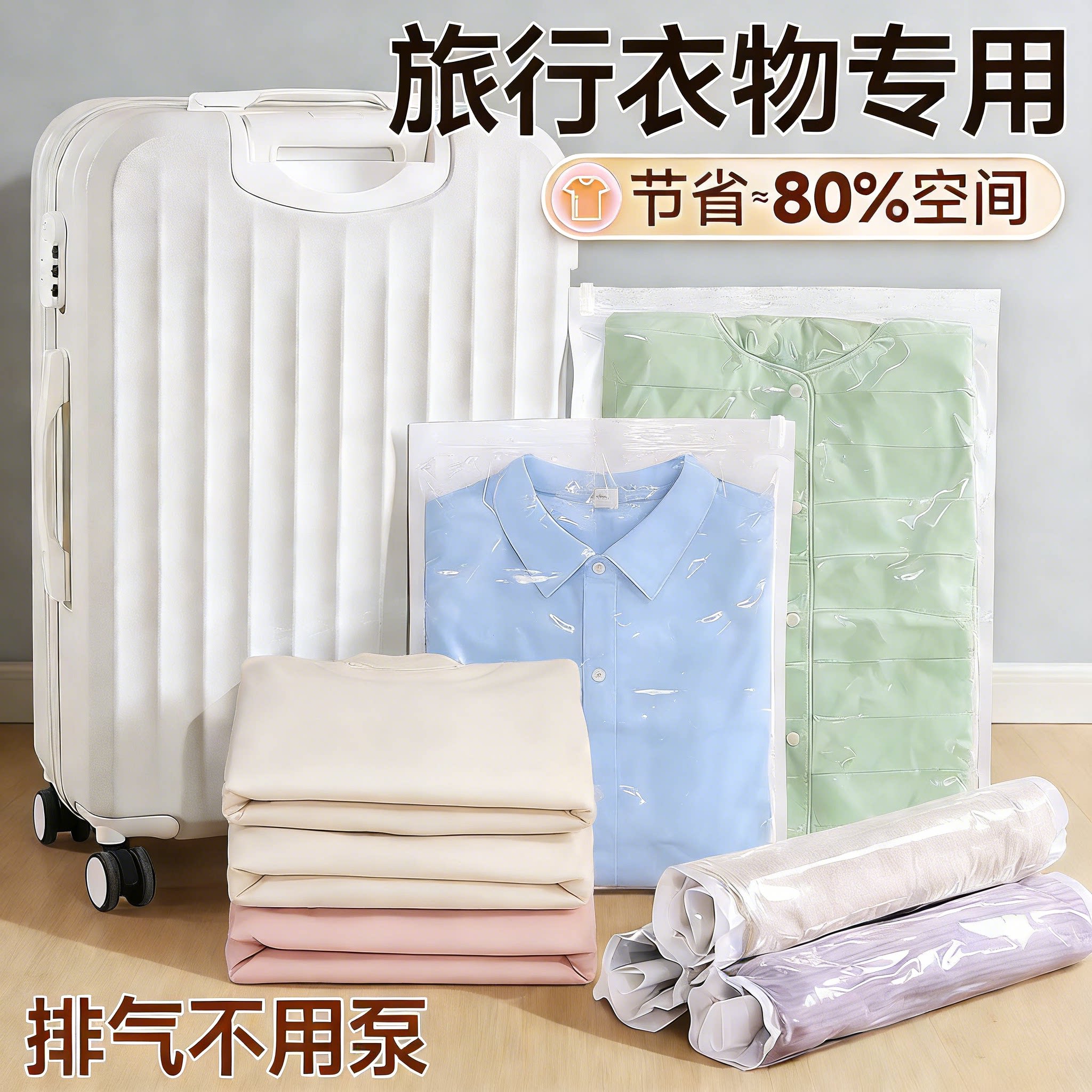 真空压缩袋手卷衣服被子手卷收纳袋密封袋神器出差旅游免抽气旅行