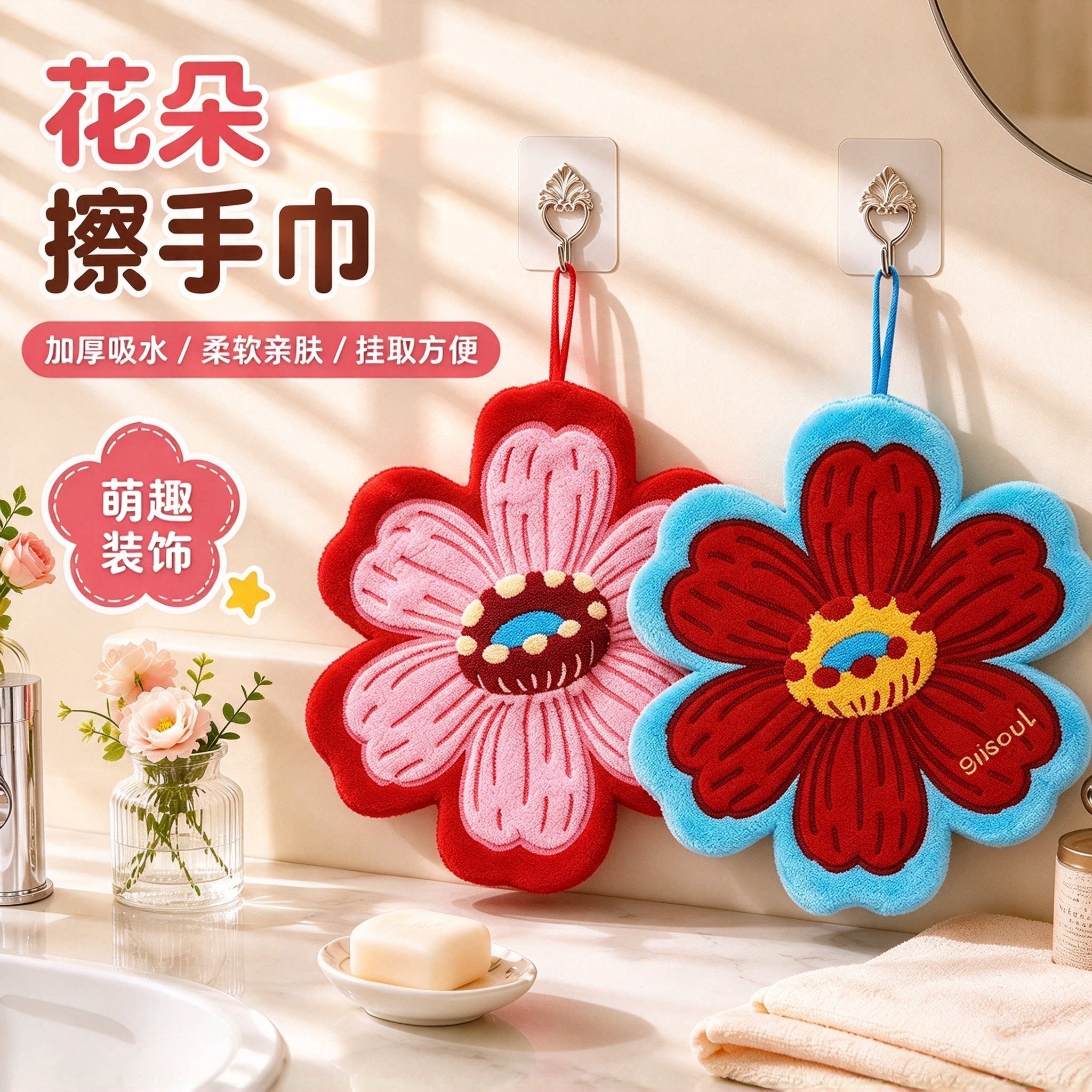 花朵擦手巾加厚加大超强吸水