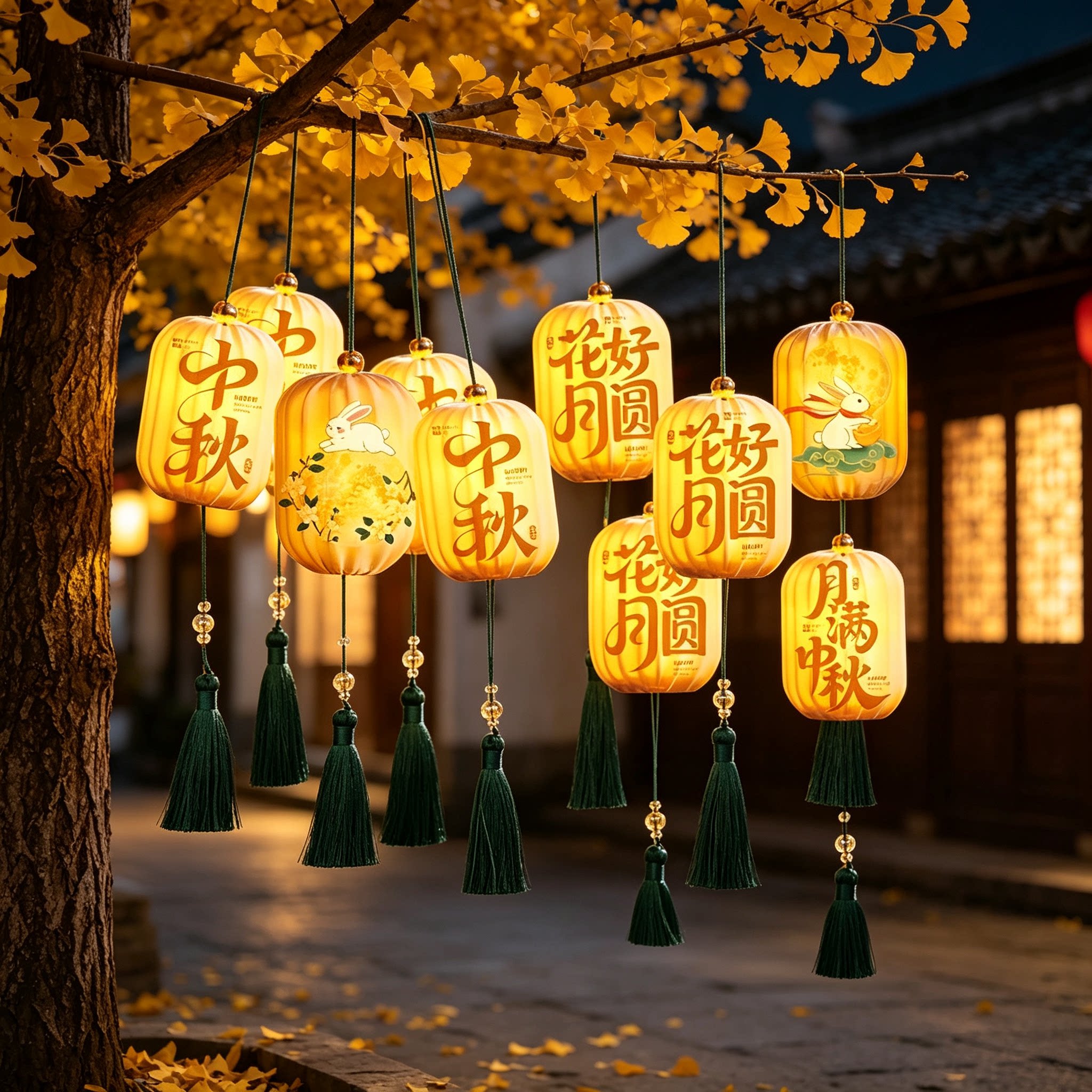 2026年新款中秋节灯笼中式古风发光树上小挂饰氛围布置装饰挂件