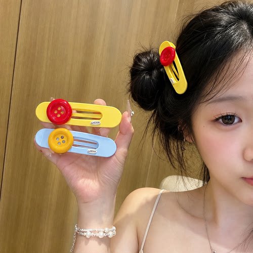 多巴胺彩色大号纽扣半扎发夹女可爱后脑勺盘发马尾夹鸭嘴夹子头饰
